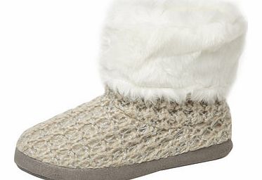 Dorothy Perkins Womens Grey Sparkly Knit Slipper Boots- Grey