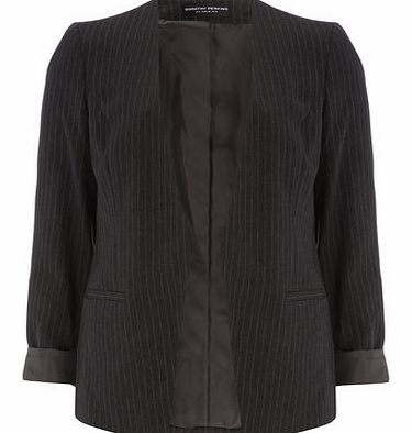 Dorothy Perkins Womens Grey Stripe Edge to Edge Blazer- Grey