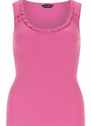 Womens Hot pink rib and lace vest- Pink DP56348415