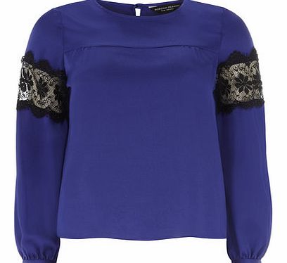 Dorothy Perkins Womens Indigo Lace Insert Long Sleeve Top-