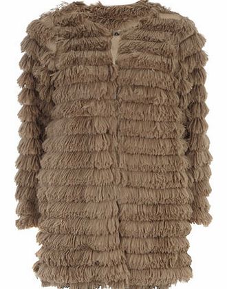 Womens Indulgence Brown Long Fluffy Coat- Brown
