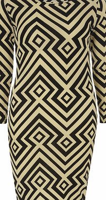 Dorothy Perkins Womens Indulgence Khaki Black Lines Midi Dress-