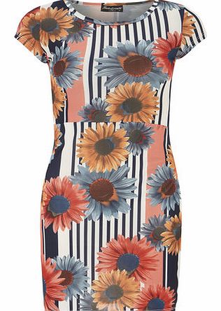Womens Indulgence Orange Sun Flower Print Dress-