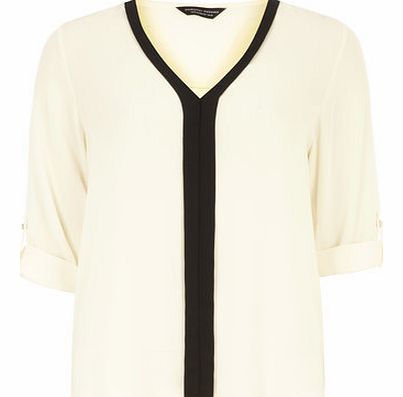 Dorothy Perkins Womens Ivory and Black Pleat Roll Sleeve Shirt-