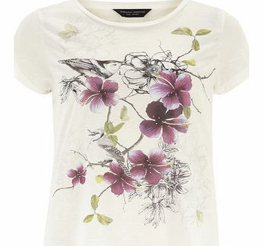 Dorothy Perkins Womens Ivory bird motif pleat back top- Ivory