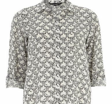 Dorothy Perkins Womens Ivory Bird Print Rollsleeve Shirt- Black