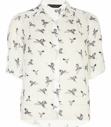 Dorothy Perkins Womens Ivory Bird Rollsleeve Top- White DP05474222
