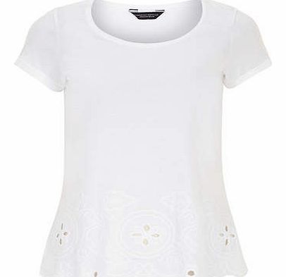 Womens Ivory embroiderd hem tee- White DP56366320