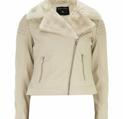 Dorothy Perkins Womens Ivory Faux Fur Collar Jacket- White