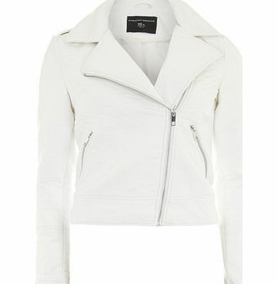 Dorothy Perkins Womens Ivory Faux Leather Biker Jacket- White
