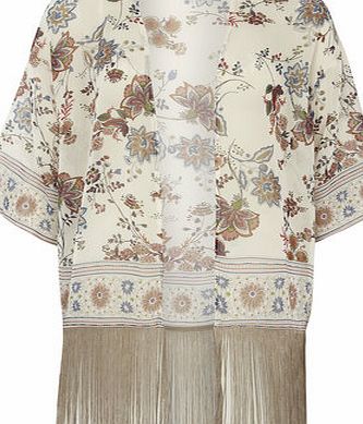 Dorothy Perkins Womens Ivory Floral Tassel Kimono- White
