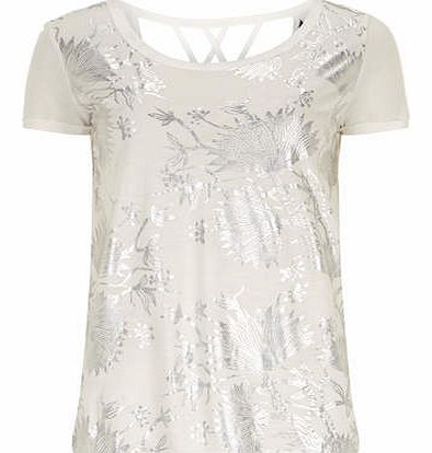 Womens Ivory foil print strappy tee- White