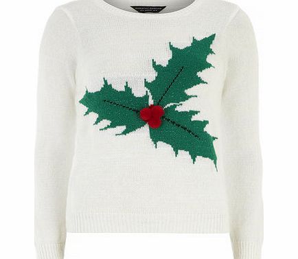 Dorothy Perkins Womens Ivory Holly Leaf Jumper- White DP55304522