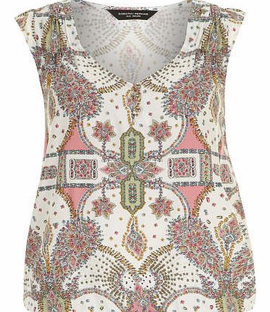 Womens Ivory jewel print bubble top- Multi