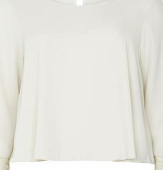 Womens Ivory Lace Cuff Long Sleeve Top- White