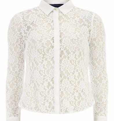 Dorothy Perkins Womens Ivory Lace Long Sleeve Shirt- White