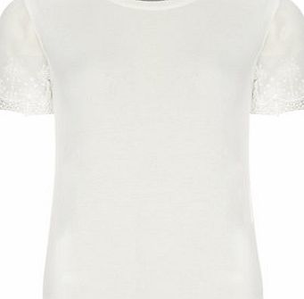 Dorothy Perkins Womens Ivory Lace Short Sleeve Tee- White