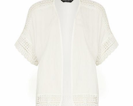 Dorothy Perkins Womens Ivory Lace Trim Detail Kimono- White