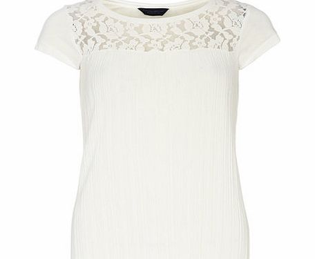 Dorothy Perkins Womens Ivory Lace Yoke Pleat Tee- Ivory DP56393382