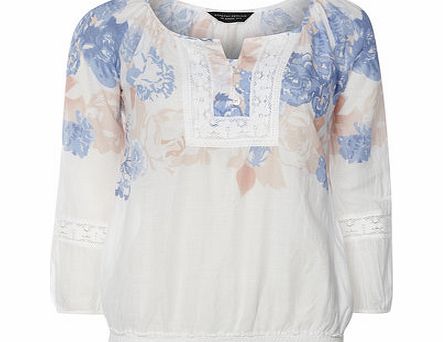 Dorothy Perkins Womens Ivory Mix Rose Print Gypsy Top- Pink