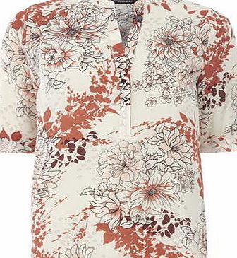 Dorothy Perkins Womens Ivory oriental rollsleeve top- White