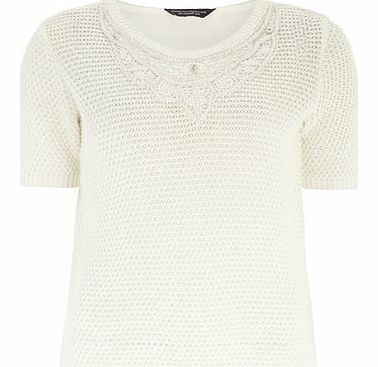 Dorothy Perkins Womens Ivory Pearl Necklace Jumper- White
