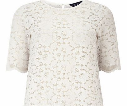 Dorothy Perkins Womens Ivory Scallop Lace Sleeve Top- White