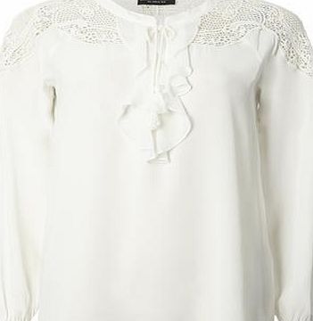 Dorothy Perkins Womens Ivory Tassel Frill Top- White DP05551122