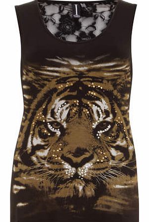 Dorothy Perkins Womens Izabel London Black Tiger Print Lace Top-