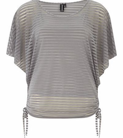 Dorothy Perkins Womens Izabel London Grey Sheer Stripe Top- Grey
