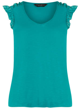 Womens Jade V Neck Lace shoulder top- Jade