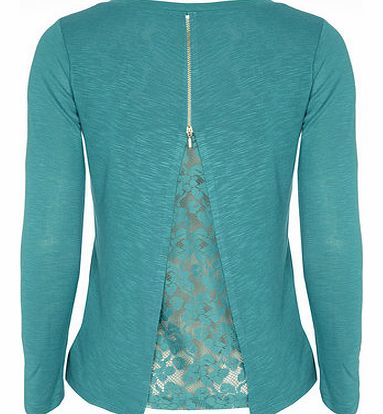 Dorothy Perkins Womens Jade Zip and Lace Jersey Knit- Jade