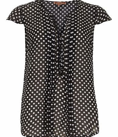 Womens Jolie Moi Black dot button front blouse-