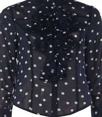 Dorothy Perkins Womens Jolie Moi Blue Polka Ruffle Front Blouse-