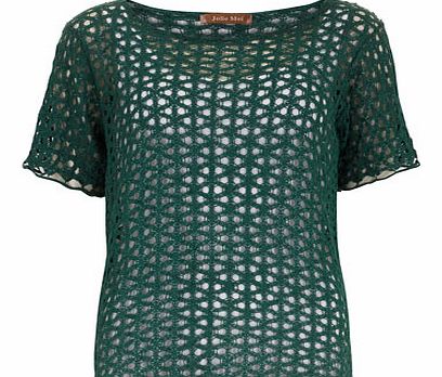Womens Jolie Moi Green crochet batwing top-