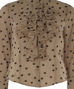 Dorothy Perkins Womens Jolie Moi Mocha Polka Ruffle Blouse-