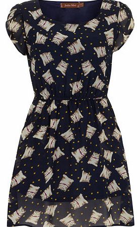 Dorothy Perkins Womens Jolie Moi Navy Cat Print Skater Dress-