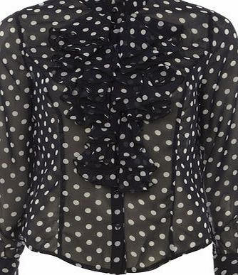 Dorothy Perkins Womens Jolie Moi Navy Polka Ruffle Blouse- Blue