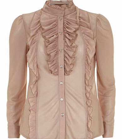 Womens Jolie Moi Nude Ruffle Front Blouse- White