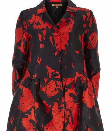 Womens Jolie Moi Red Brushstroke Print Coat- Red