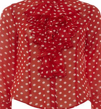 Dorothy Perkins Womens Jolie Moi Red Polka Ruffle Front Blouse-