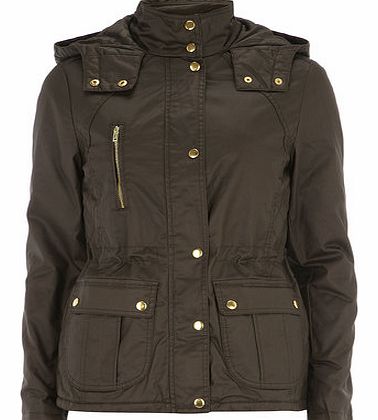 Dorothy Perkins Womens Khaki Coated Hooded Jacket- Khaki