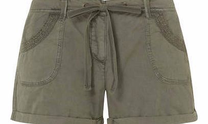 Dorothy Perkins Womens Khaki Crochet Pocket Shorts- Khaki