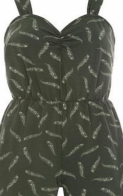 Dorothy Perkins Womens Khaki Feather Print Playsuit- Khaki