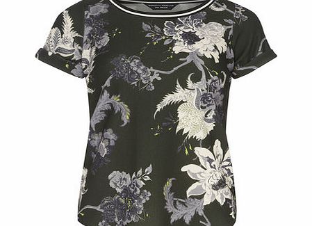 Dorothy Perkins Womens Khaki Floral Rib Textured Tee- Green