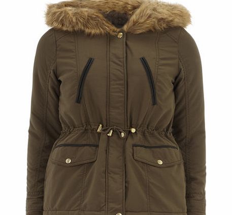Womens Khaki Gold Trim Parka- Khaki DP92256384