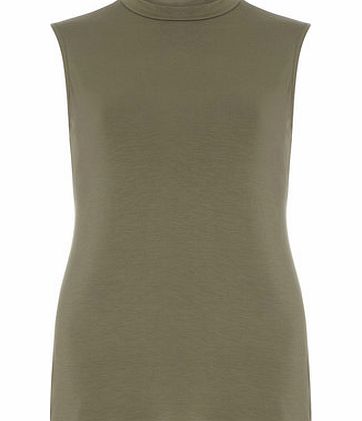 Dorothy Perkins Womens Khaki Jersey High Neck Top- Khaki