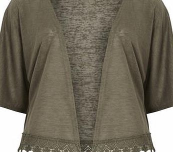 Dorothy Perkins Womens Khaki lace trim kimono- Khaki DP56426111