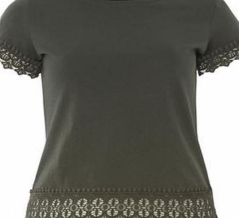 Dorothy Perkins Womens Khaki Lace Trim Tee- Khaki DP56420511