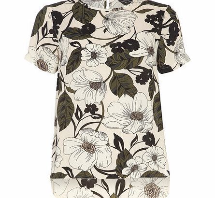 Dorothy Perkins Womens Khaki Leaf Print Dip Back Top- Khaki